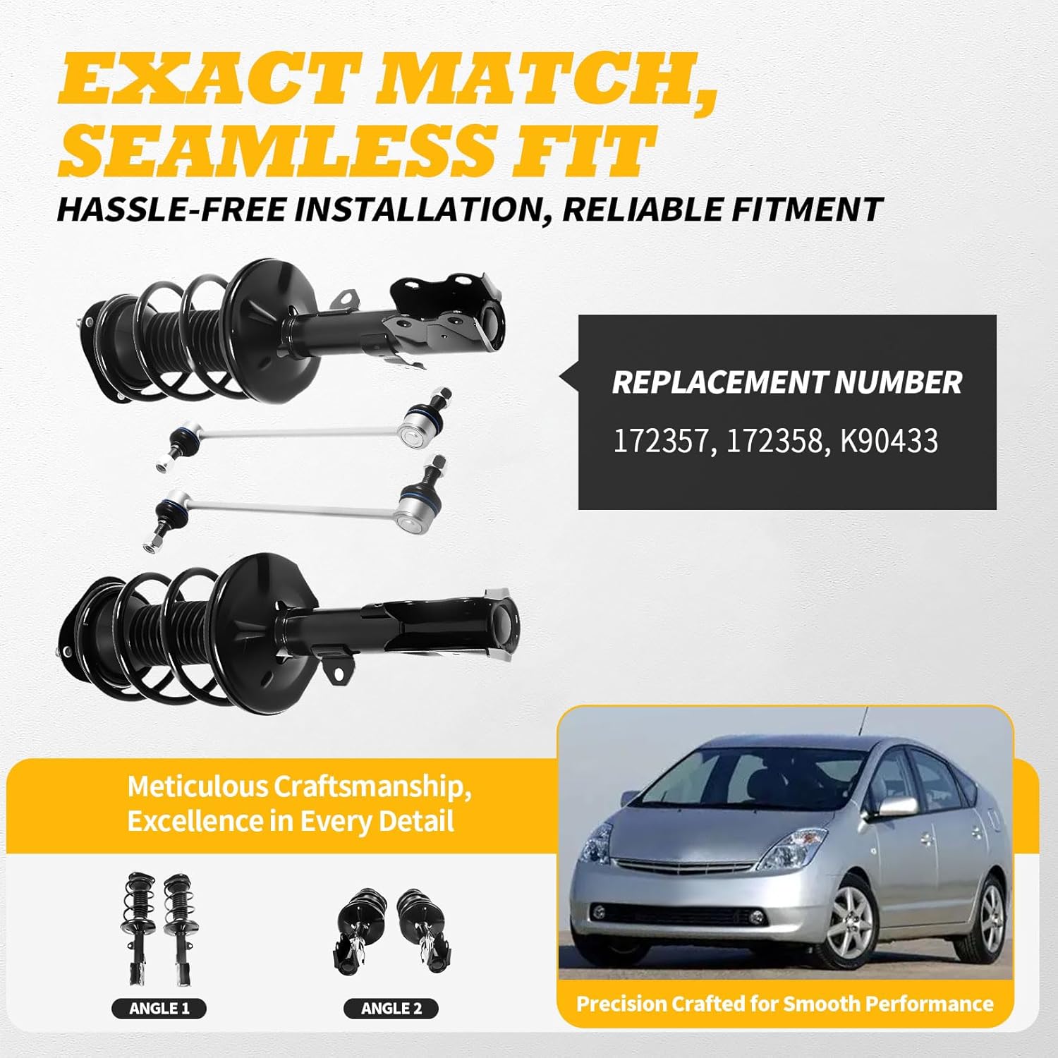 172358 4PCS Front Strut Shock Assembly w/Coil Spring & Sway Bar Links Compatible with Prius 2004-2009 172357 K90433