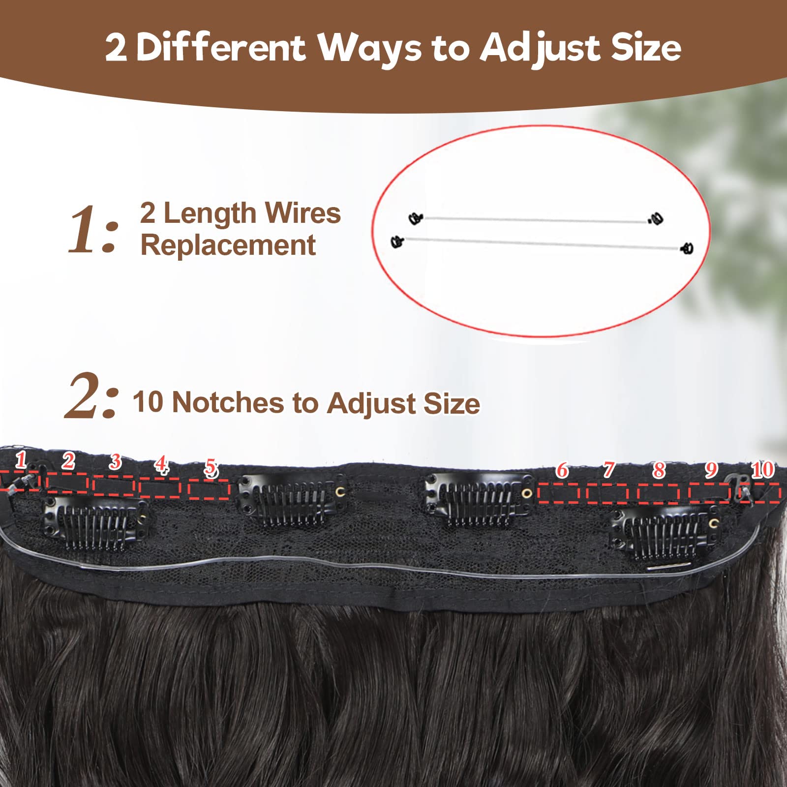 BUPPLER Halo Hair Extensions 20 Inch Invisible Wire Hair Extensions Adjustable Long Wavy Hairpiece Synthetic Upgrade 4 Secure Clips in Hairpieces 20 Inch,Pure Black - Image 3