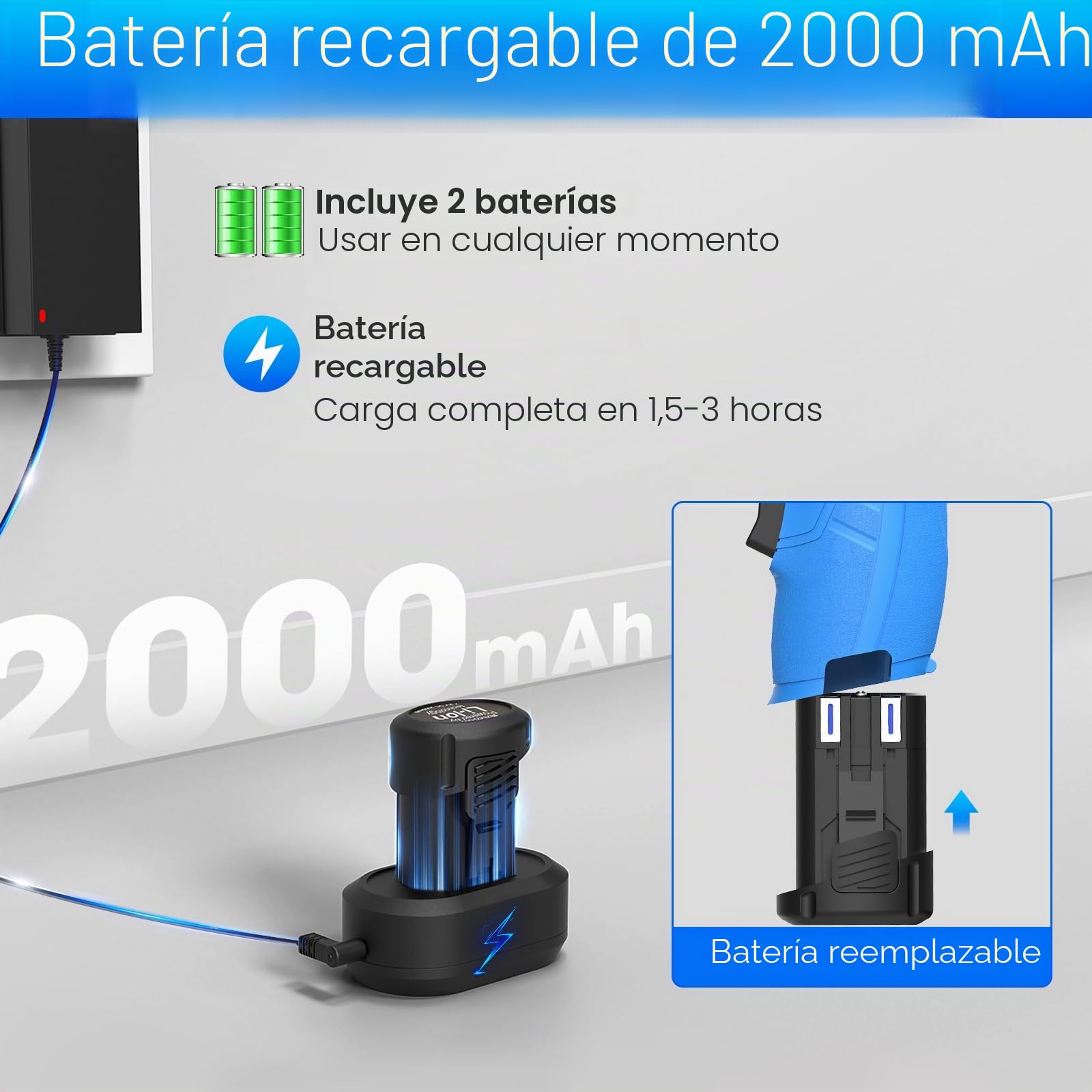 Destornillador inalámbrico de 8 V, kit de destornillador eléctrico con 2 baterías de 2000 mAh, par máximo de 10 N·m, mango giratorio de 180°, luz LED y 47 accesorios, para bricolaje, reparación del