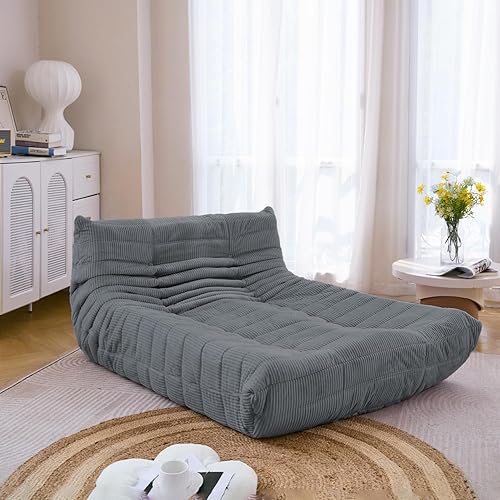 Miniatura 10 de N&V Fireside - Tumbona de piso sin brazos de mediados de siglo, sofá de pana suave de alta calidad, sofá de espuma para sala de estar, dormitorio