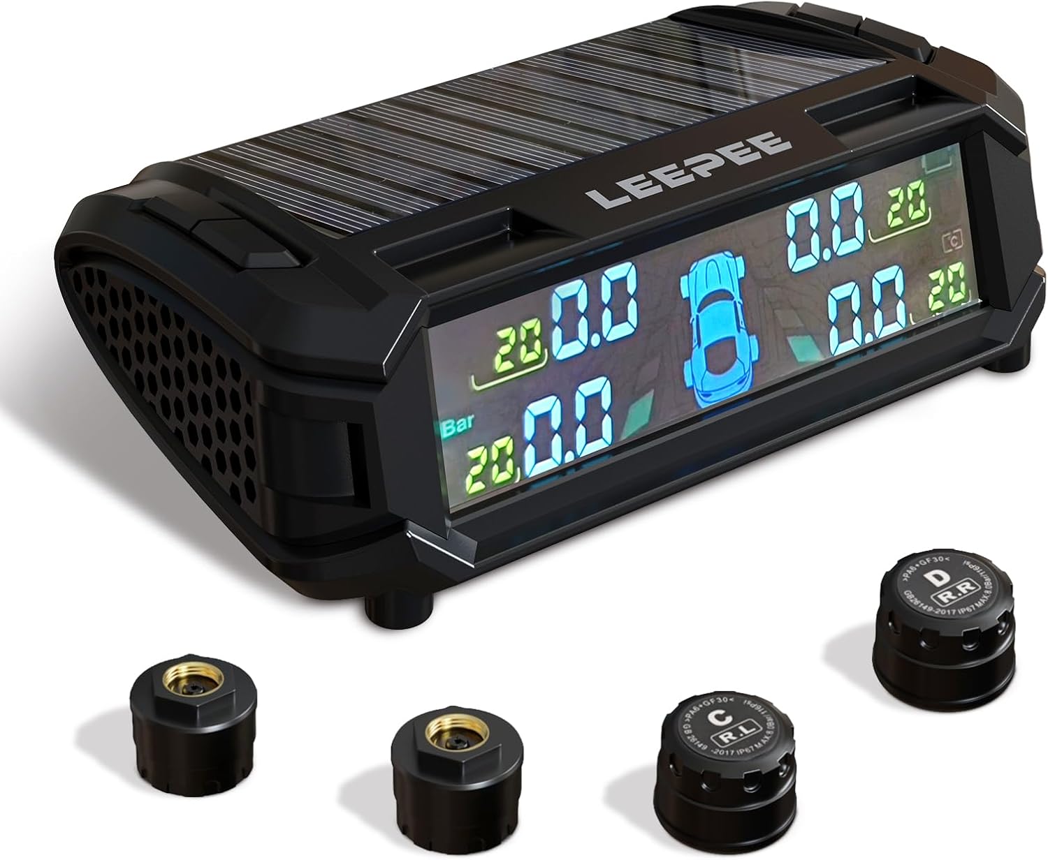 leepee Car Tire Pressure Monitoring System, Auto Security Alarm Systems Digital LCD Display Tyre Temperature Monitor USB/Solar TPMS, Real-time Monitor Alarm Tire Pressure and Temperature(0~5.8Bar)