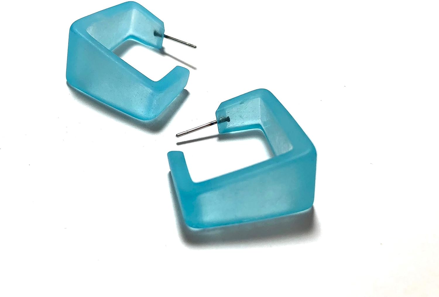 Turquoise Wide Cubist Lucite Hoop Earrings - WCUB-TQ-2