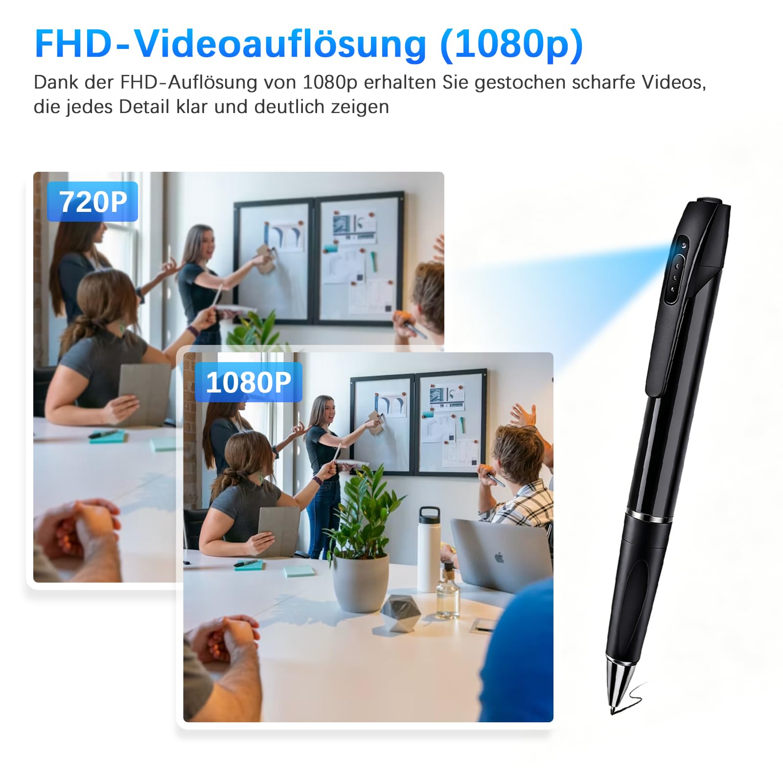 Tragbare Mini Kamera FHD1080P,2 in 1 Mini Überwachungskamera | Innen-Stiftkamera, Überwachungskamera für Innen mit 350 mAh Akku und Loop-Aufnahme
