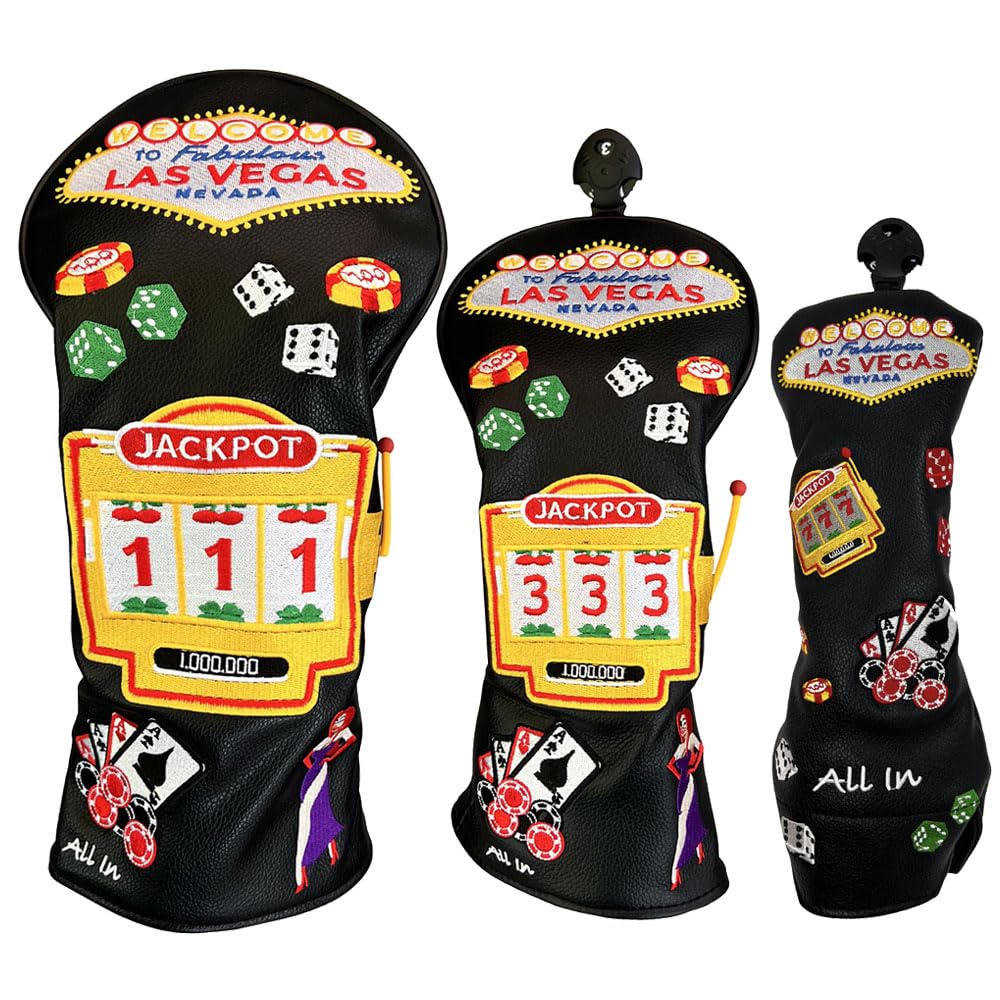 Giggle Golf Las Vegas Jackpot Golfschlägerhaube - Driver/Fairway/Hybrid/Schlägel/Klinge - Premium Kunstleder - Lustiges Casino Design - Tolles Geschenk für Golfer