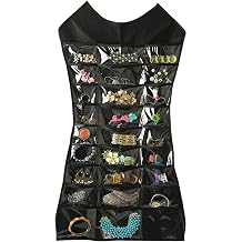 Kuber Industries Fabric Double Sided Dress Style Hanging Organizer for Jewellery and Makeup Accessories Organizer for Necklaces, Chains, Earrings, Watch, Pendants & Cosmetics Black -Ctktc034754