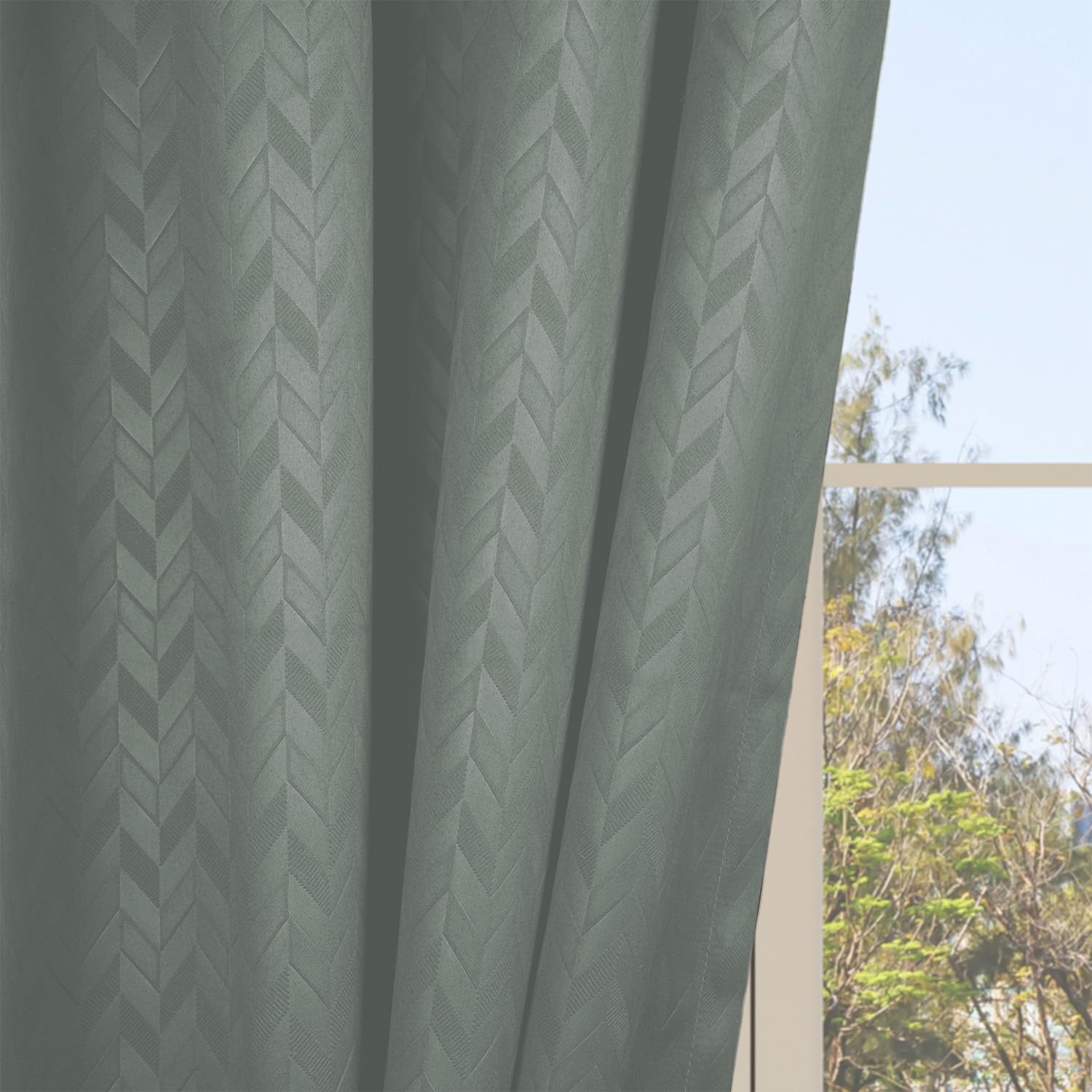 LINENWALAS 100% True Blackout Curtains 6 Feet Long - 1 Panel Curtain, Herringbone Embossed Design Complete Light Block Thermal Insulated & Noise Reducing Room Darkening Curtains (Light Grey)