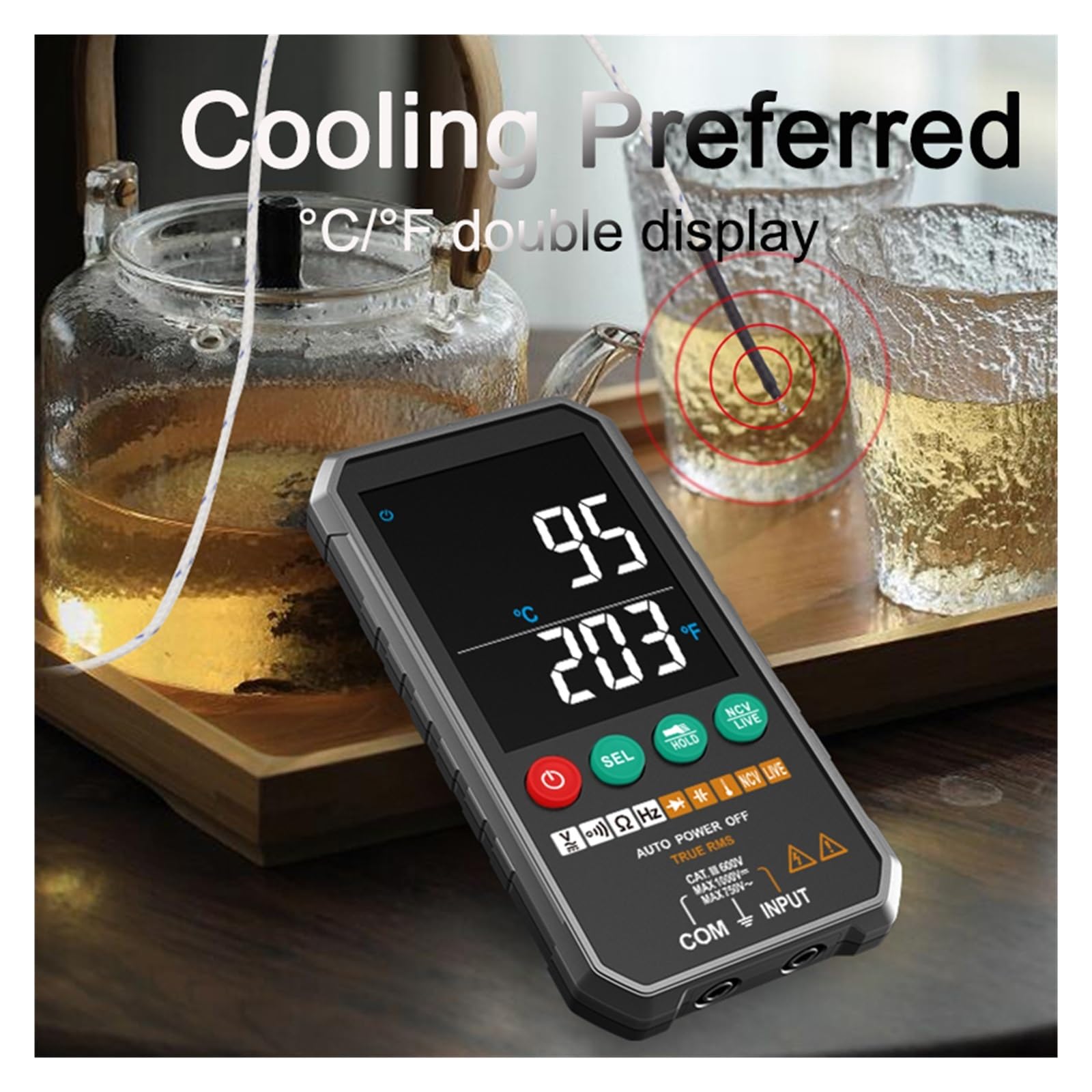 Tester Multimetru Multimetr Cyfrowy Profesjonalny Inteligentny Woltomierz AC DC Auto Zakres True RMS Temp Pojemność Ohm NCV Multimetro Cyfrowy Tester Precyzja Bezpieczny(FY107C)