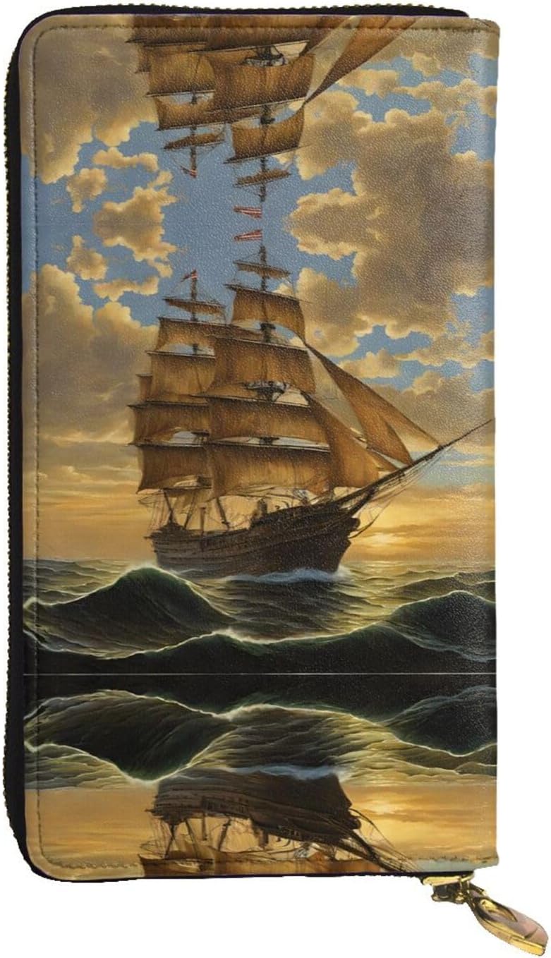 Fantasy Pirate Ship Print Print Women'S Rfid Wallet, Self-Lubricating Zipper & 12 Card Slots, Large Capacity Organizer With Phone Pocket