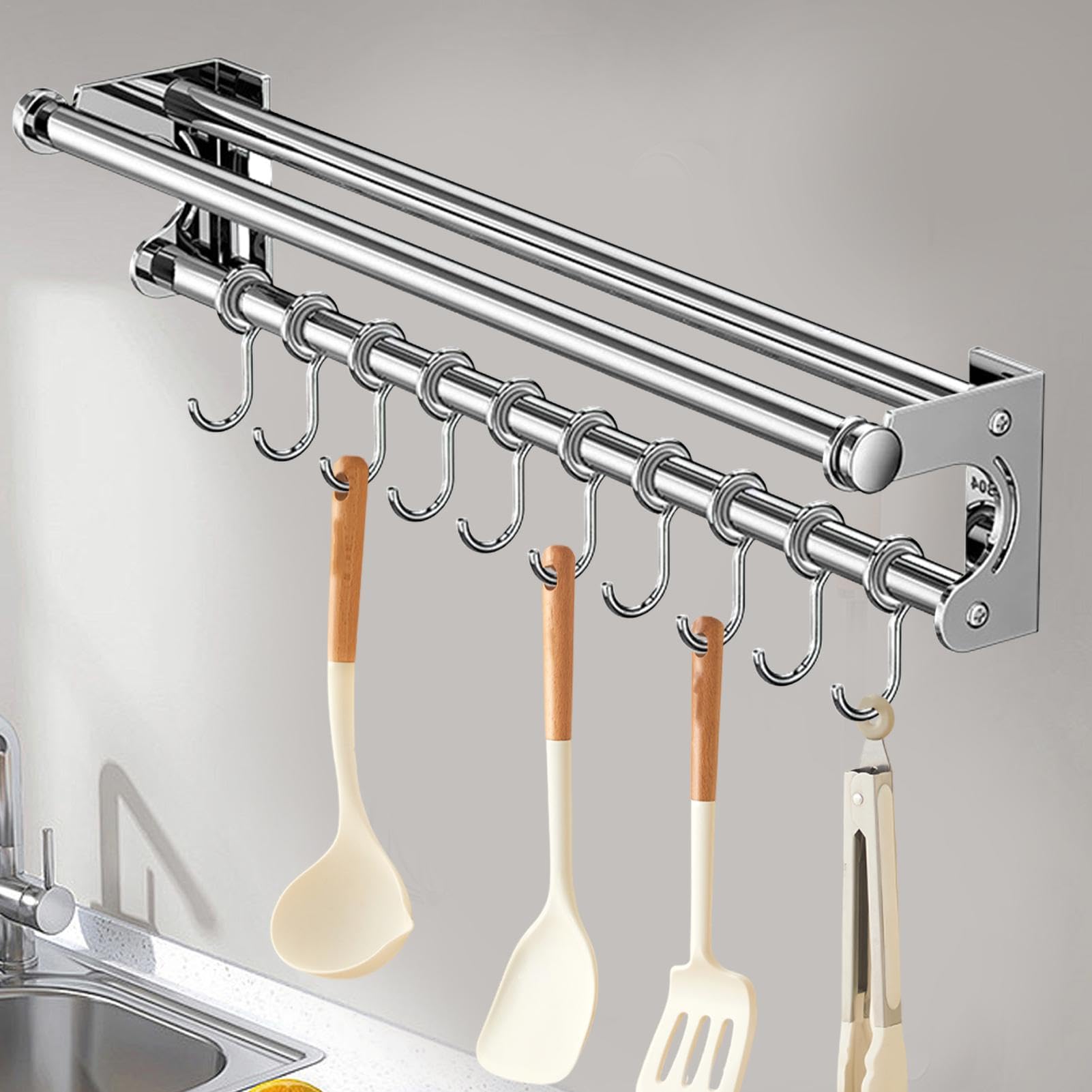 Cintre à ustensiles de cuisine en acier inoxydable pour économiser de | l'espace - Organiseur d'ustensiles de cuisine en acier inoxydable avec plusieurs crochets - Support pour outils de cuisine