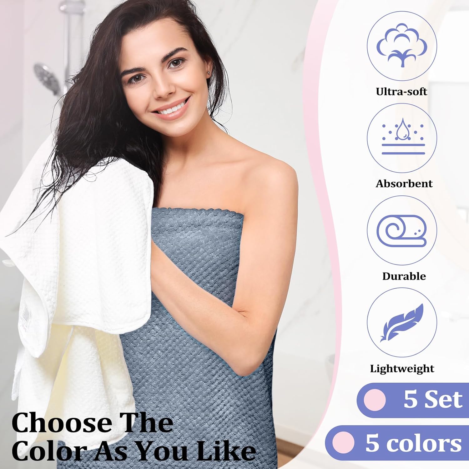 Mixweer 20 Pcs Bath Towel and Washcloths Set for Bathroom Includes 5 Bath Towels 5 Hand Towels 10 Washcloths, Soft Coral Velvet Absorbent Quick Dry for Sports Shower Hotel Spa(Classic Color) - Image 4