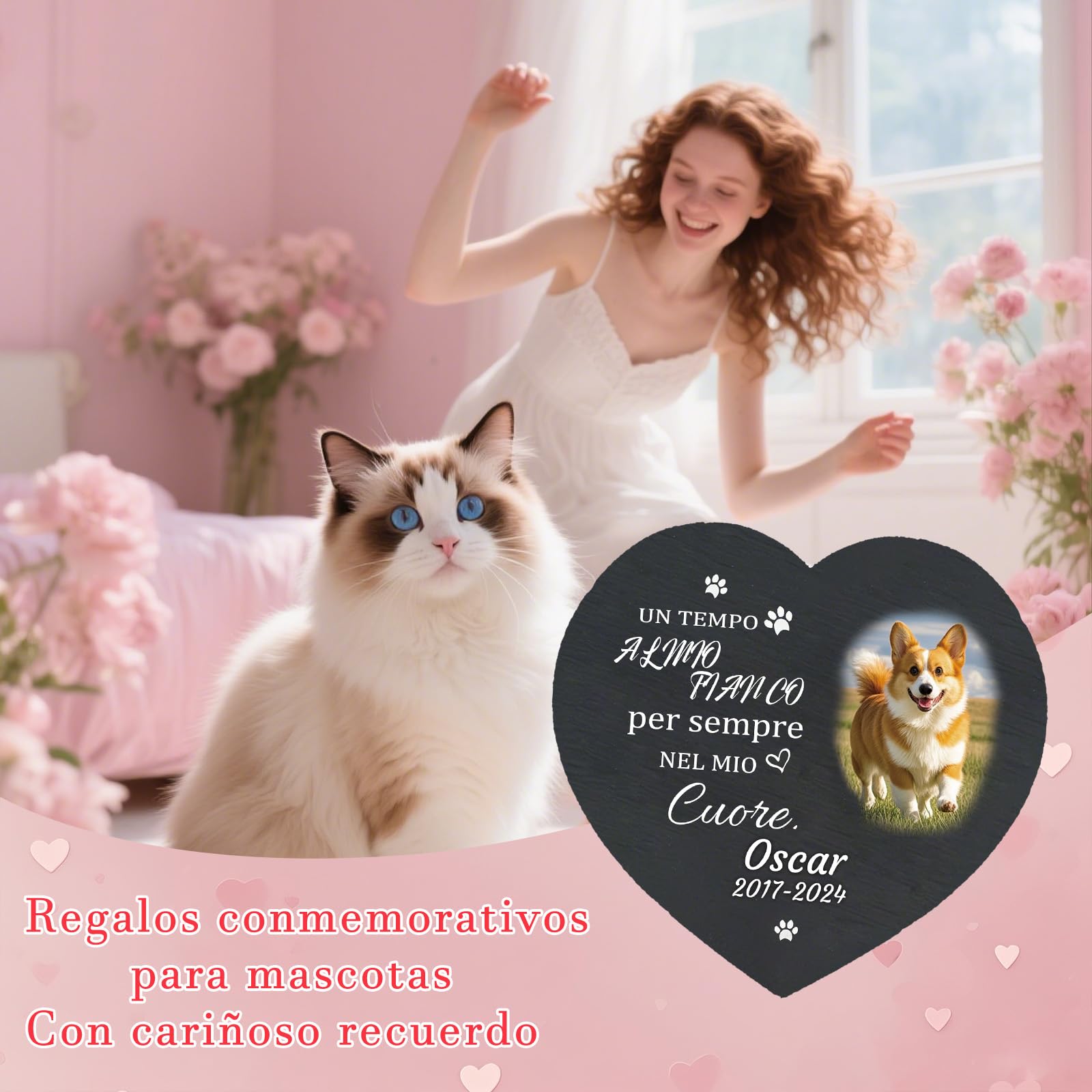 Lapide Personalizzata per Animali Domestici - Targa Commemorativa Quadrata con Foto e Nome - Regalo per la Perdita di Un Cane - Decorazione per Cimitero per Animali (Style F)