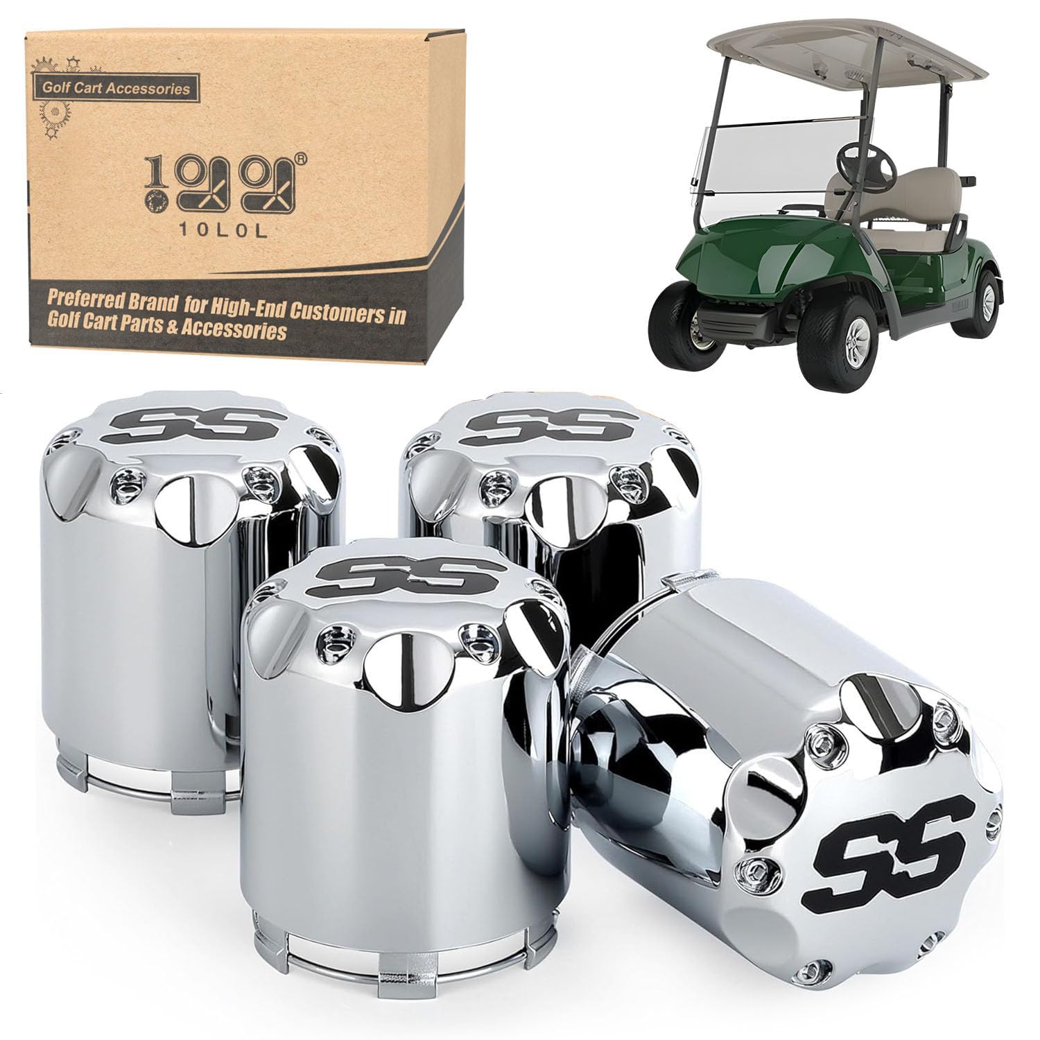 Photo 1 of 10L0L Universal Golf Cart SS Wheel Center Cap Cover for Yamaha, EZGO, Club Car, 4 PCS (Chrome)