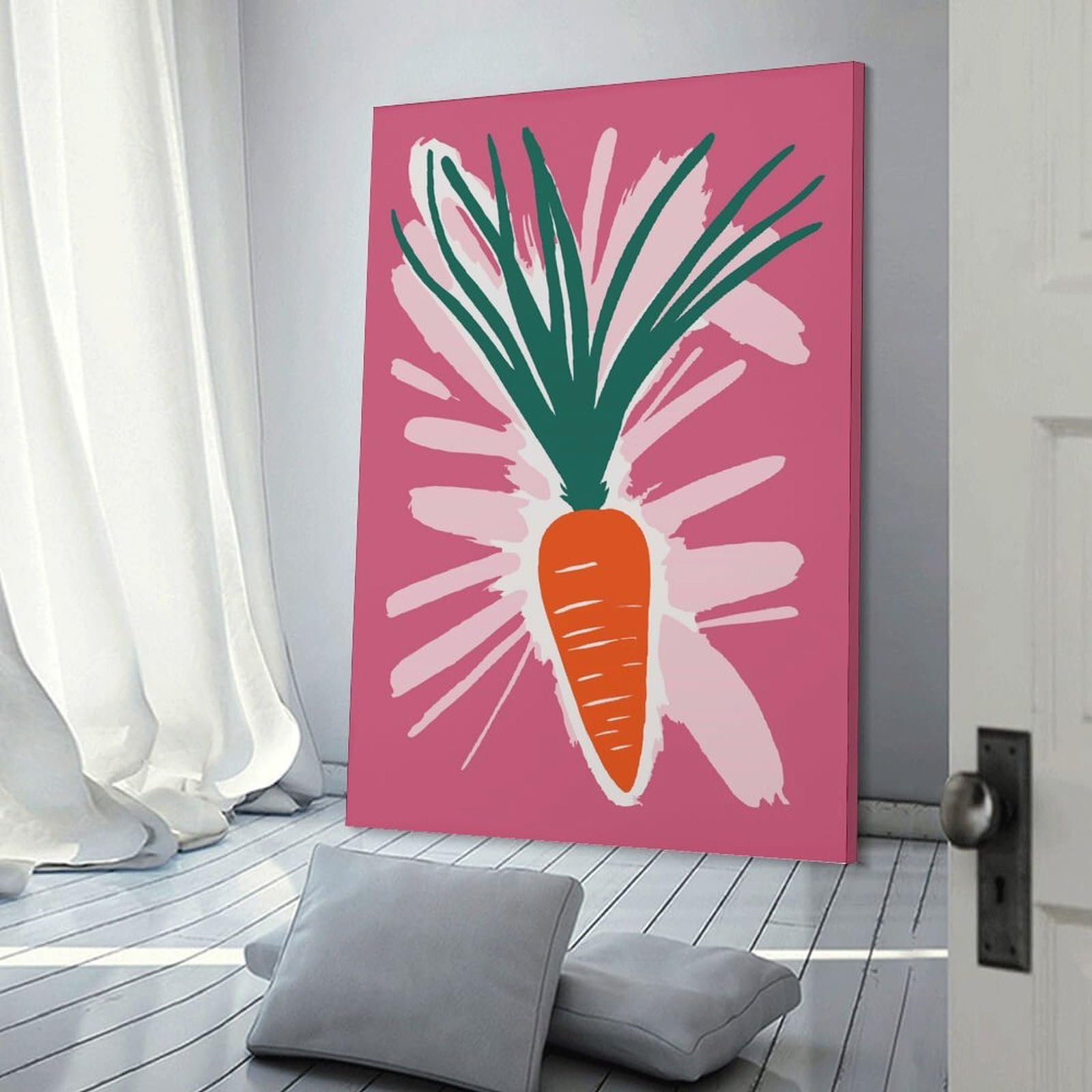 Junmoney Carrot Illustration Canvas Wall Decor, 24x36inch(60x90cm), for Gallery Wall Decor And Room Displays, Wall Decor Suited to Curated Displays