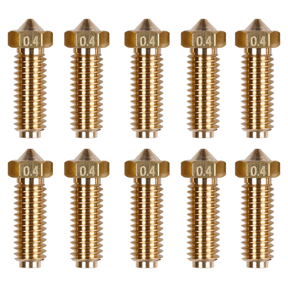 Volcano Nozzels M6 Extruder Nozzle 0.4MM Thread Brass Nozzles Printer Head Nozzles Hotend Extruder Accessories for Kobra 2/Kobra 2 Neo/Kobra 2 Pro3D Printer Replacement (10 Pack)