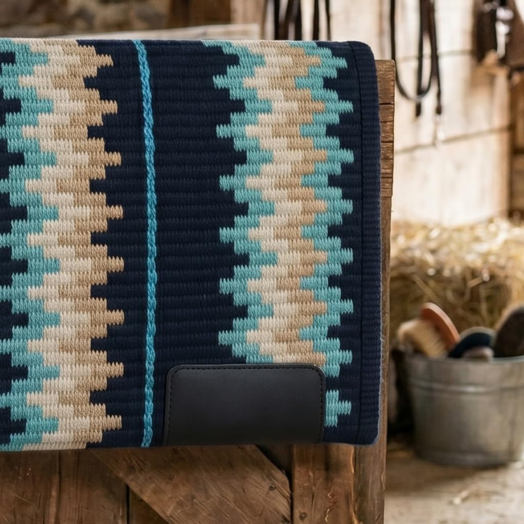 Western Show Saddle Pad/Blanket for Horses - Handmade Wool Saddle Blanket with New Zealand Design, Thick, Durable & Comfortable for Horse Riding (36” L x 40” W x 1) M71