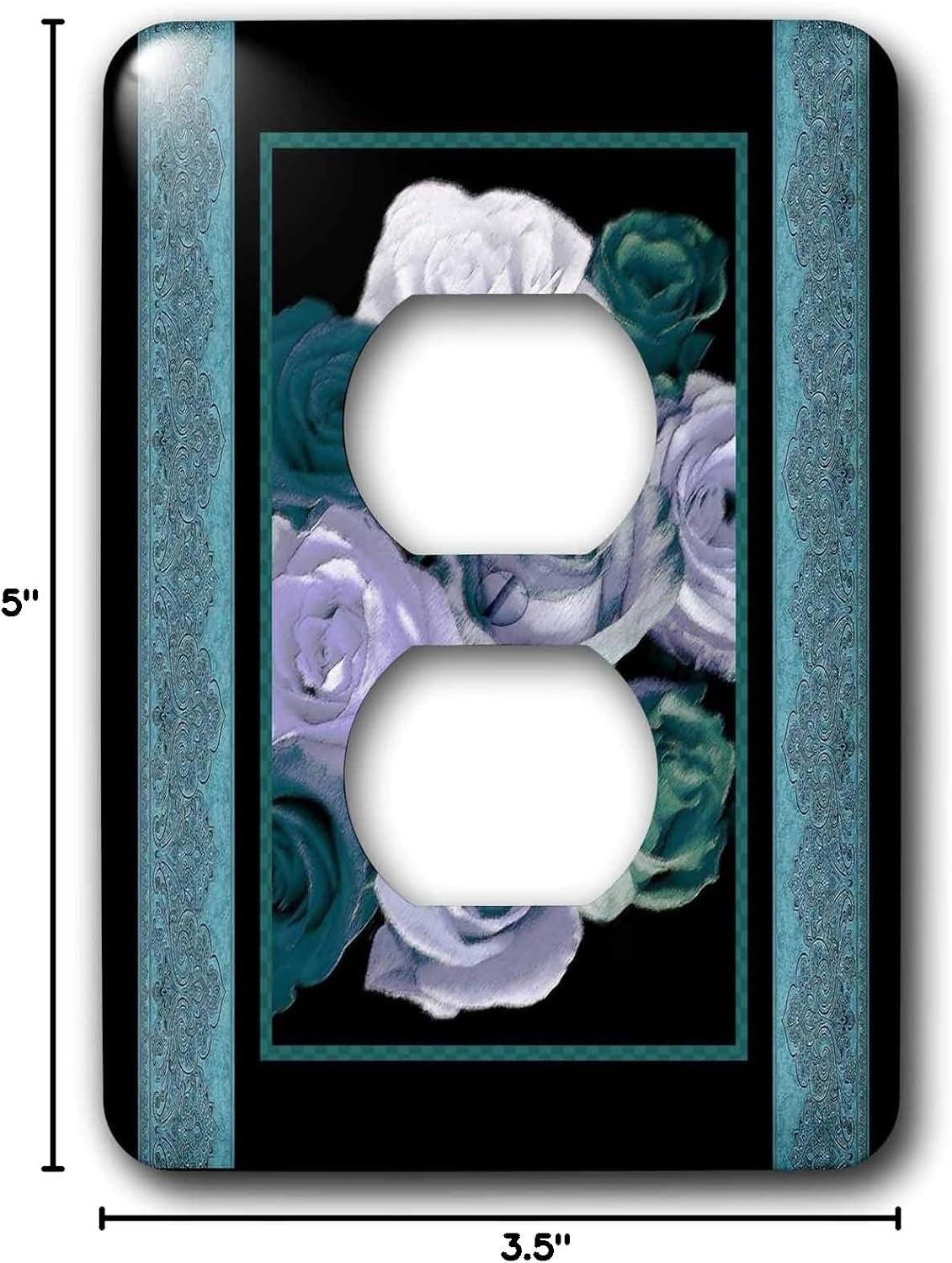 3dRose lsp_29800_6 Dreamy Hues Of Teal and Turquoise Roses with Ocean Blue Damask Ribbon Trim 2 Plug Outlet Cover