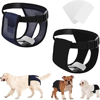 [2+6] 2 Pcs Dog Sanitary Nappies, Washable Adjustable Dog Diapers with 6 Spare Pads for Female Pets, Breathable Dog Hygiene Pant for Dogs (M)