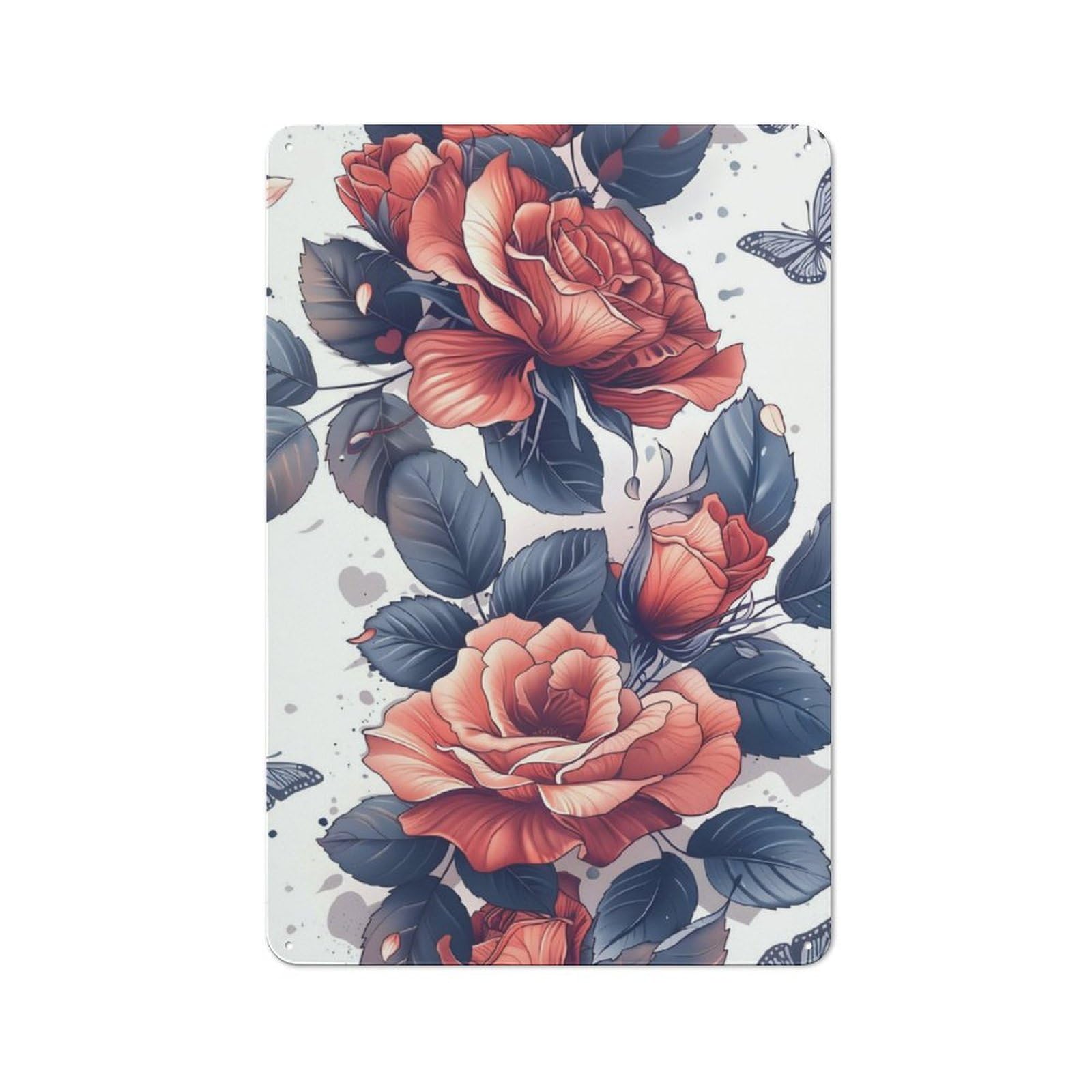 Junmoney Roses And Butterfly 30X20cm Retro Tin Sign With For Kitchen Or Home Bar, A Decorative Gift For A Newly Furnished Kitchen And Home Bar