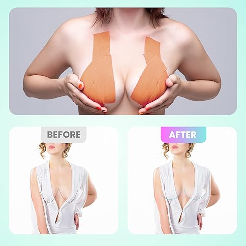 Miniatura 4 de Cinta de senos boobytape para levantamiento de senos con 4 piezas de brasier adhesivo de silicona, 36 cintas de moda, cinta corporal, cinta de