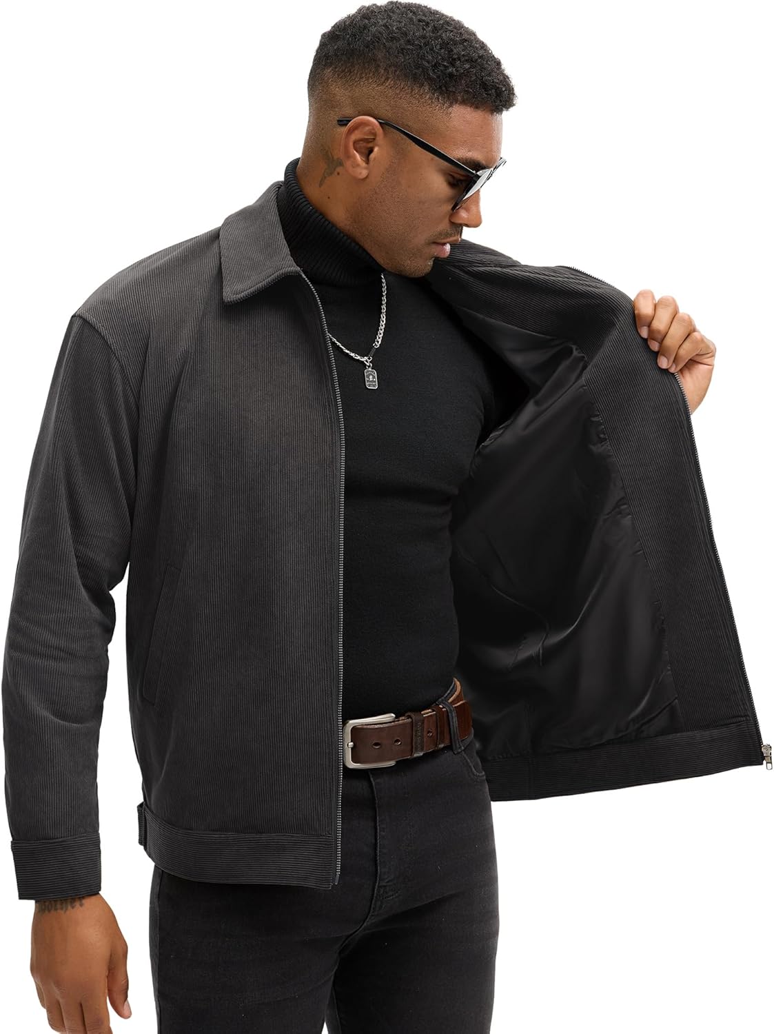 Comdecevis Mens Corduroy Jacket Lightweight Zip Up Goft Jackets for Men XL Dark Gray - Image 5