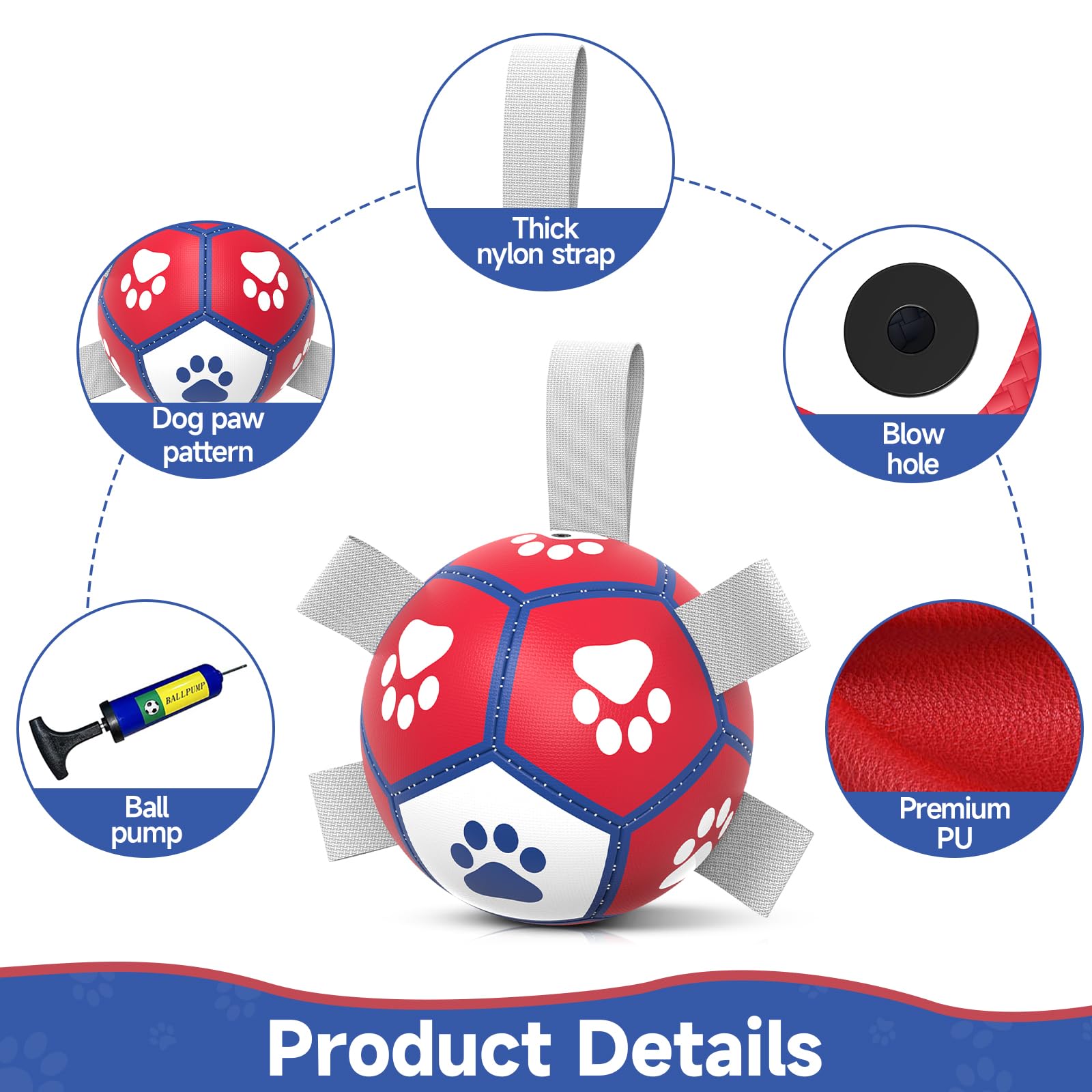 HETOO Dog Soccer Ball, Interactive Dog Toys for Doggies Durable Dog Balls for Small & Medium Dogs Red White (5 inch) - Image 3