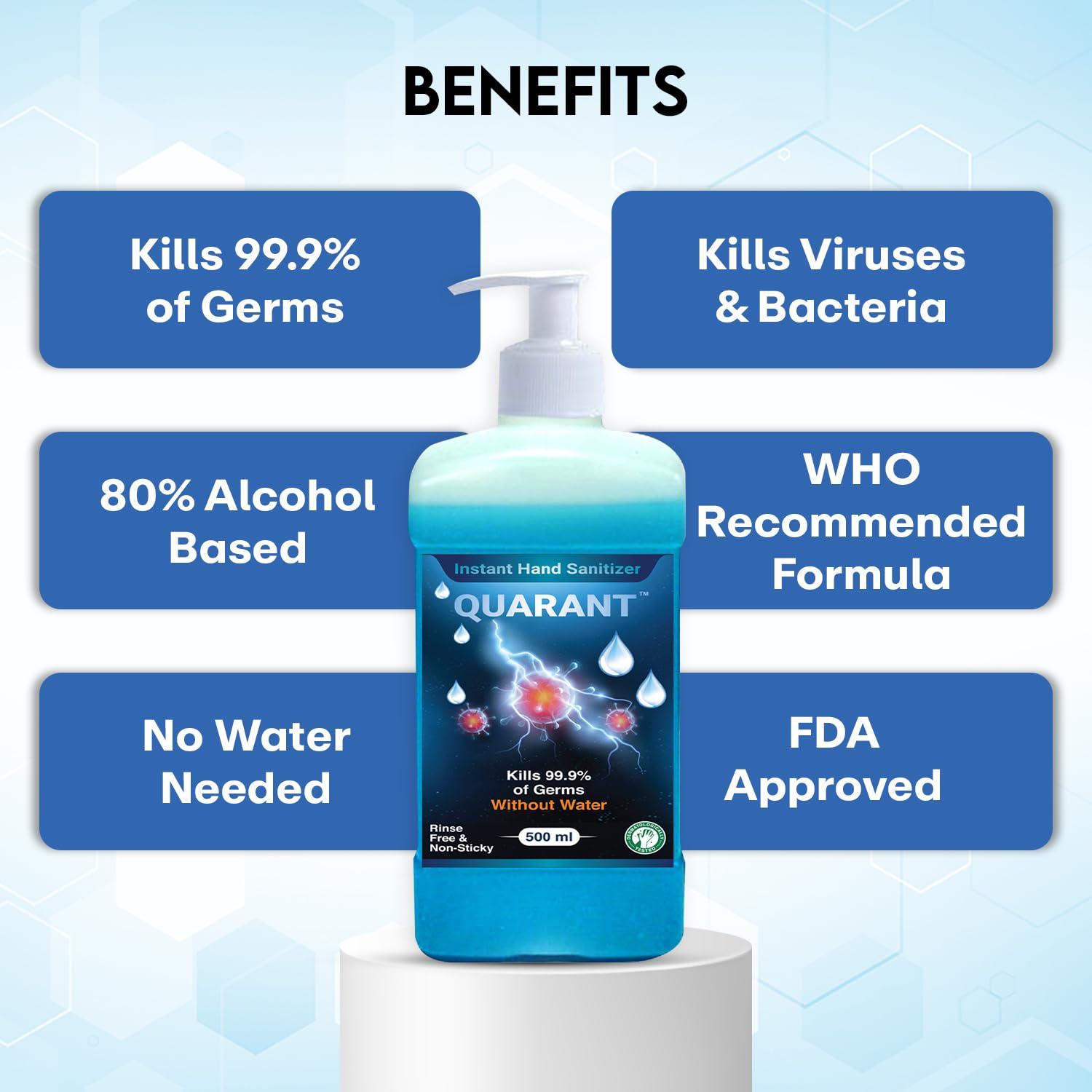 QUARANT 80% Alcohol Based Instant Hand Sanitizer Pump (500ml, Pack of 2)