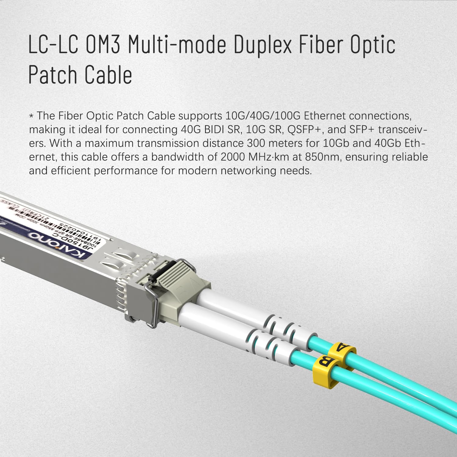 OM3 LC to LC Fiber Patch Cable 5-Pack, 10G/40G 50/125 Multimode Duplex, 7ft (2M) LSZH Jumper for SFP+ Transceiver, Data Center