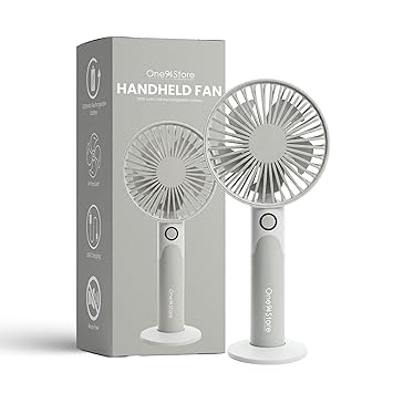 One94Store High Speed Portable USB Hand Fan, 4800 RPM, 1200mAh Rechargeable Battery, Up to 6H Runtime, 3 Speed Modes for Travel, Office & Makeup, Grey – Mini Fan, Hand Fan, Small Fan, USB Fan