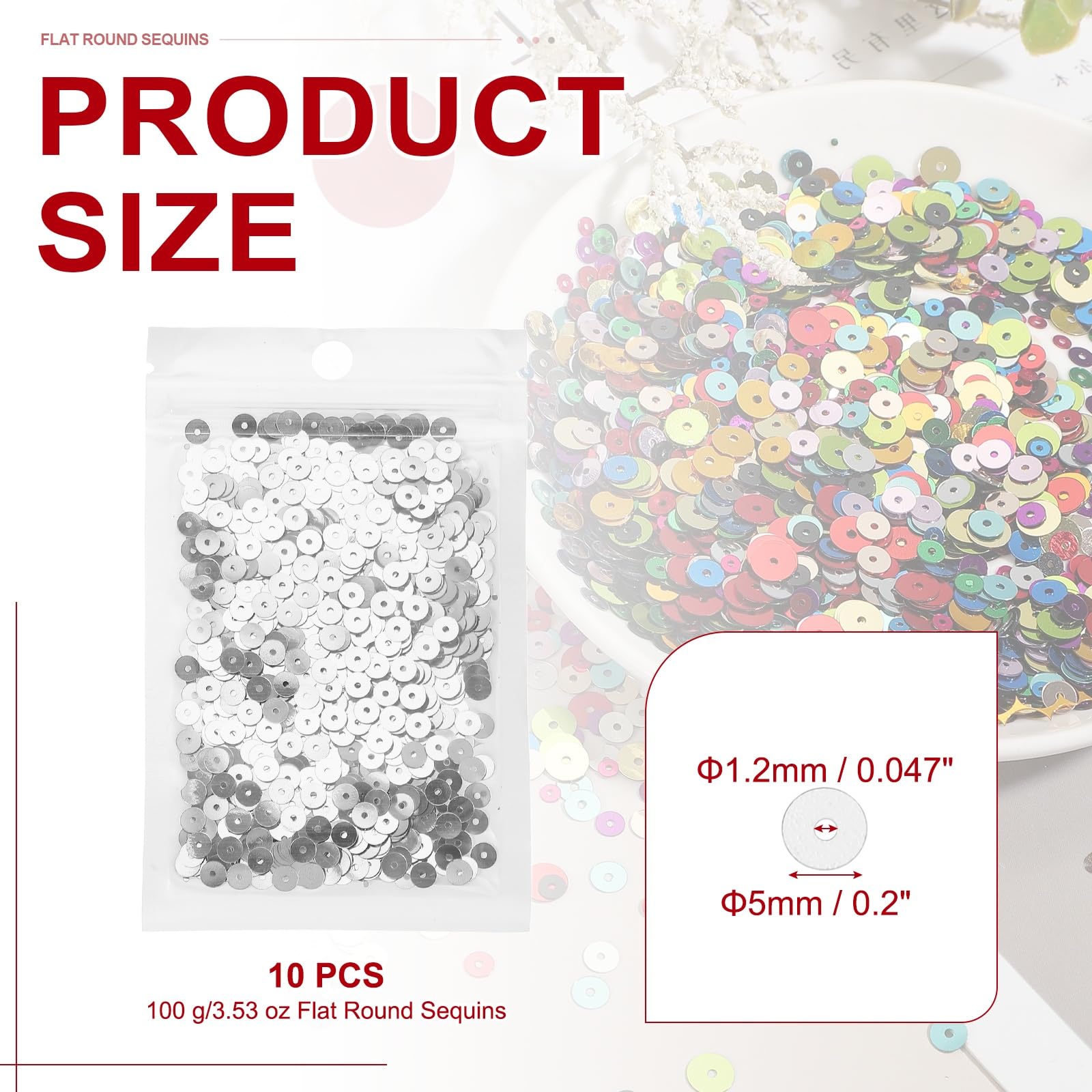 sourcing map 30.000 paillette piatte e rotonde, 5 mm, con fori singoli, 100 g, per fai da te, cucito, ricamo, abbigliamento, argento