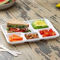 Vista 4 de GUSTO Caja de 500 platos desechables de 5 compartimentos 100% compostables, platos de papel de 10 pulgadas, bandejas ecológicas de caña de azúcar