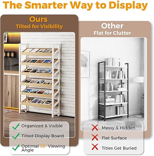 Miniatura 4 de Revistero de pie de 6 niveles, soporte de exhibición de literatura moderno, estante de exhibición de acero resistente con inclinación de 38 y borde