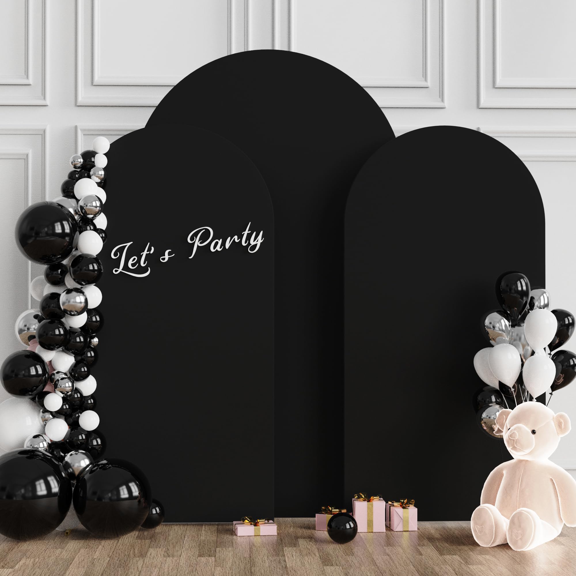 Wokceer Wedding Arch Cover (8FT, 6.6FT, 6.6FT) Set of 3 Spandex Fitted Wedding Arch Stand Covers for Round Top Chiara Arch Backdrop Stands Cover for Birthday Party Ceremony Banquet Decor Black