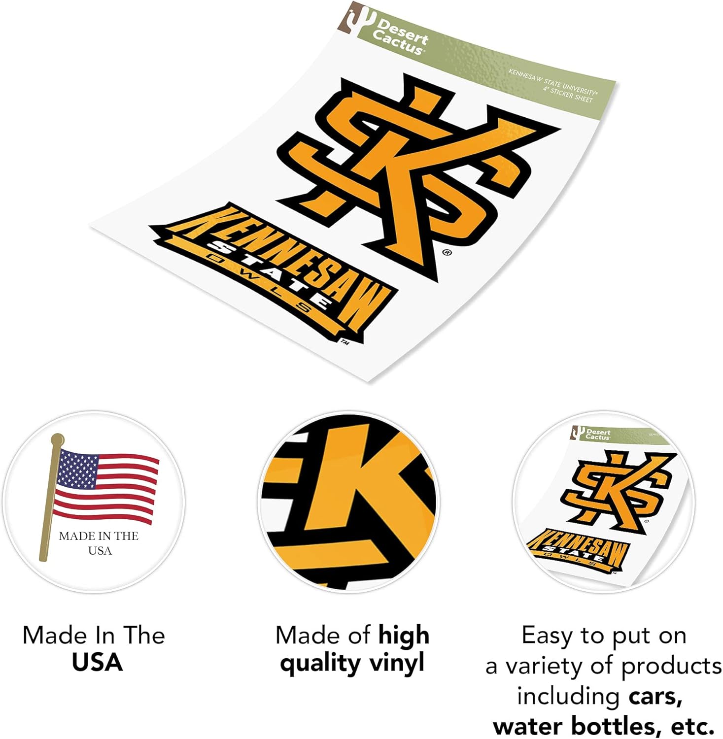 Desert Cactus Kennesaw State University Sticker Kennesaw State Owls Vinyl Decal Laptop Water Bottle Car Scrapbook Sheet (4 Inch Set V1) - Image 5