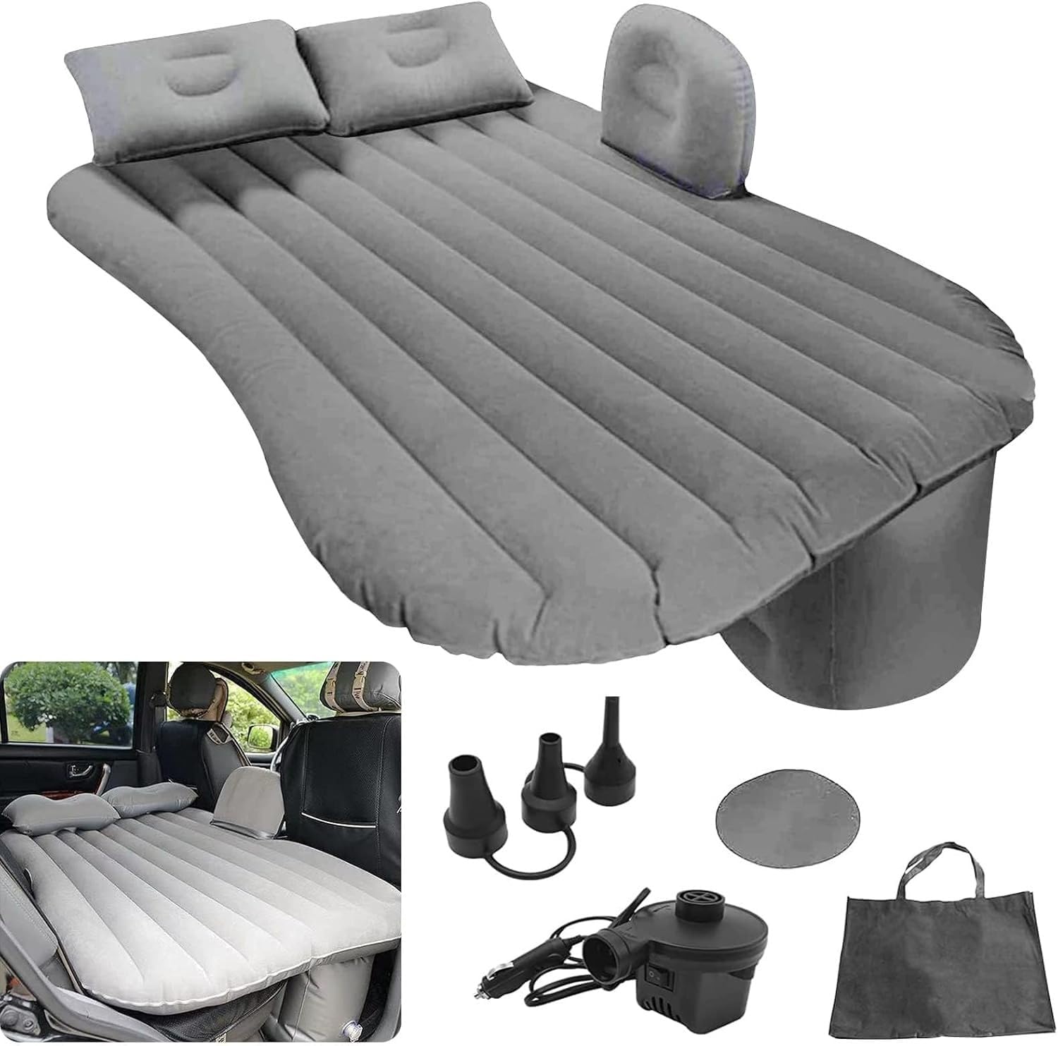LivTee Premium Car Inflatable Bed with Pump & 2 Air Pillow|Quick Inflatable Back Seat Bed|Car Inflatable Mattress|Car Bed Mattress|Car Bed for Kids (A-Grey)