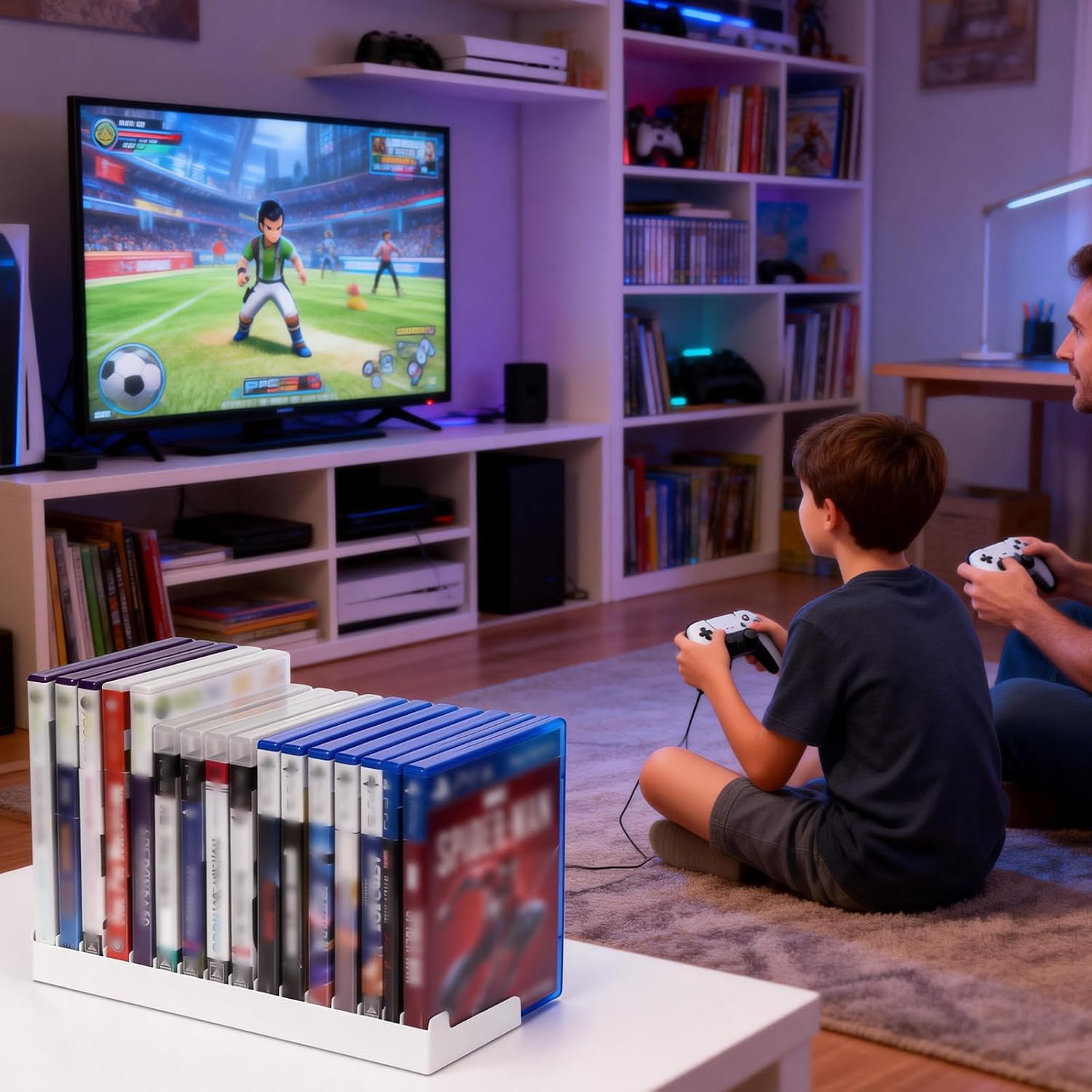 Video Game Storage Holder for PS5/ PS4/ PS3/ PS2/ Xbox One/Xbox 360 and Xbox Series X/S/Wii/Switch/Switch 2 Game Cases, DVD and Blu-Ray Organizer for Desk (2 PCS)