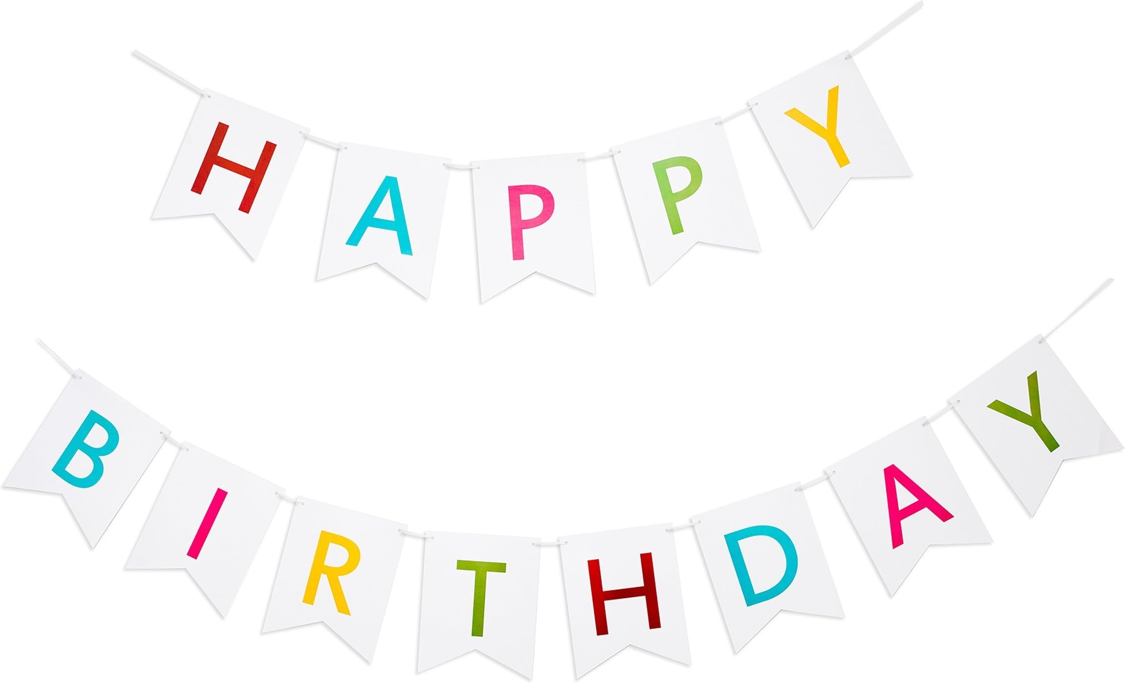 Keira Prince Happy Birthday Banner, New & Improved Truly Colorful Letters on White Bunting. Classy Multicolored Party Decorations