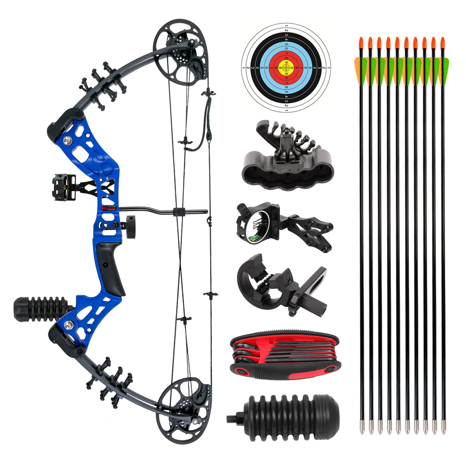 Photo 1 of AKCHOER Compound Bow and Arrow Kit Youth Bow and Arrow Set, 15-45 Lbs Draw Weight, 18"-29" Draw Length, Right Handed Bow for Beginner, 320 Fps Hunting & Target Bow with All Accessories Blue