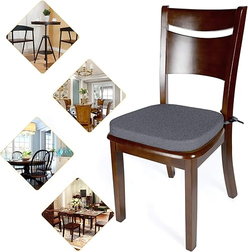 Miniatura 3 de Shinnwa Cojines de asiento para sillas de cocina, cojín antideslizante para silla de comedor con lazos, 15 x 15.5 pulgadas, gris oscuro