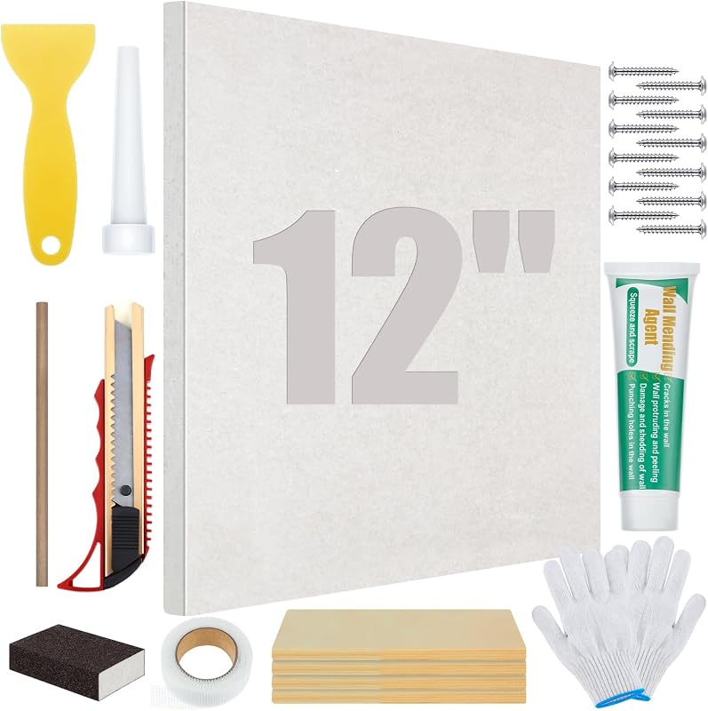 22 Pcs Drywall Repair Kit with 12x12x1/2" Drywall Repair Panel, Hole Patch Kit with Wall Patching Paste, Sanding Block, Putty Knives, to Fill Large Holes for Home Wall Surface Ceiling