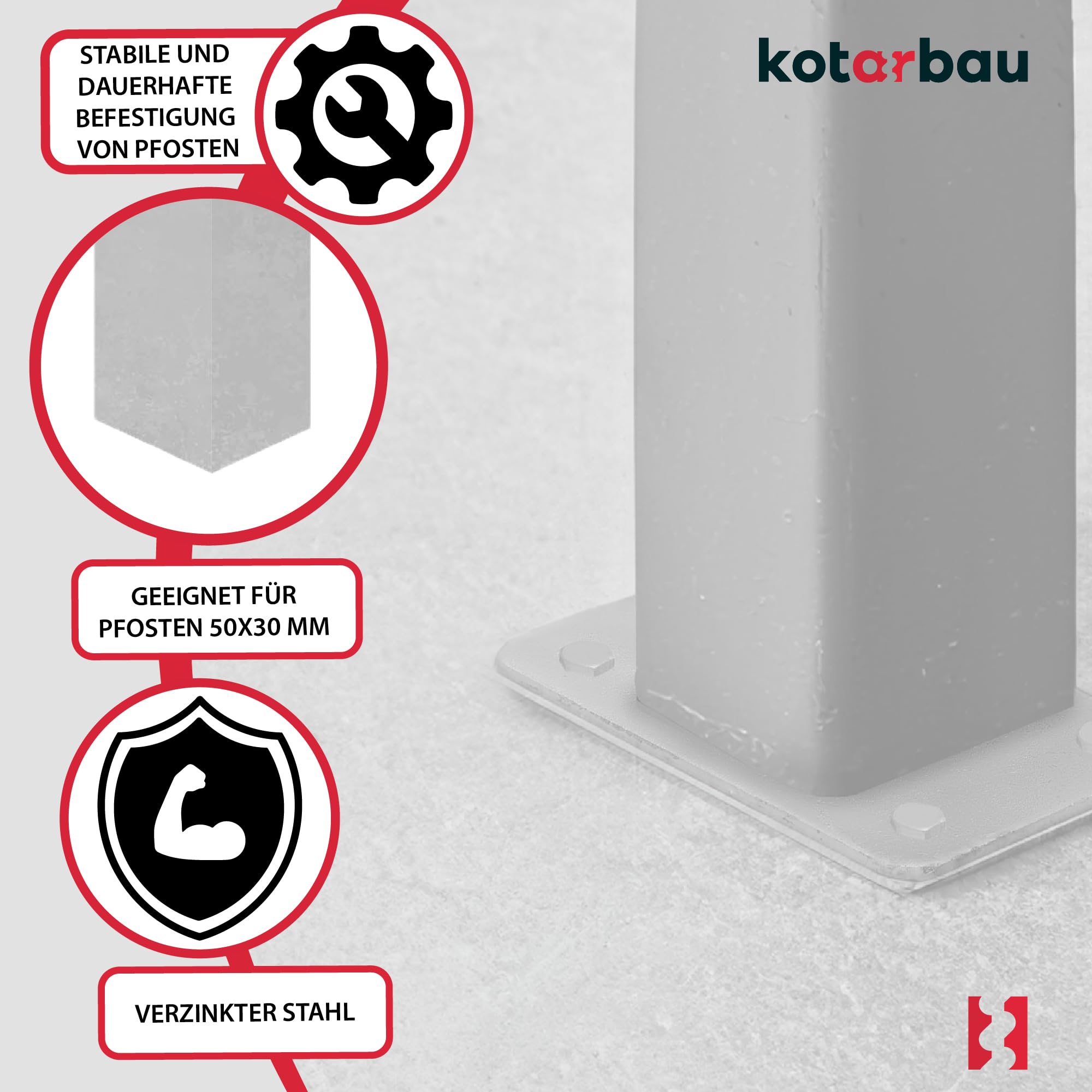 KOTARBAU® Fissaggio Pali - Supporto per Pali - da Avvitare - Acciaio Zincato - 60x40 mm - Argento - Staffa Travi - Supporto Palo