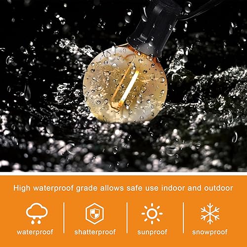 Miniatura 2 de Tira de luces G40 para exteriores de 50 pies  Bombillas LED de globo 25+1 blanco cálido 2700 K, impermeable e inastillable, patio, jardín, porche,