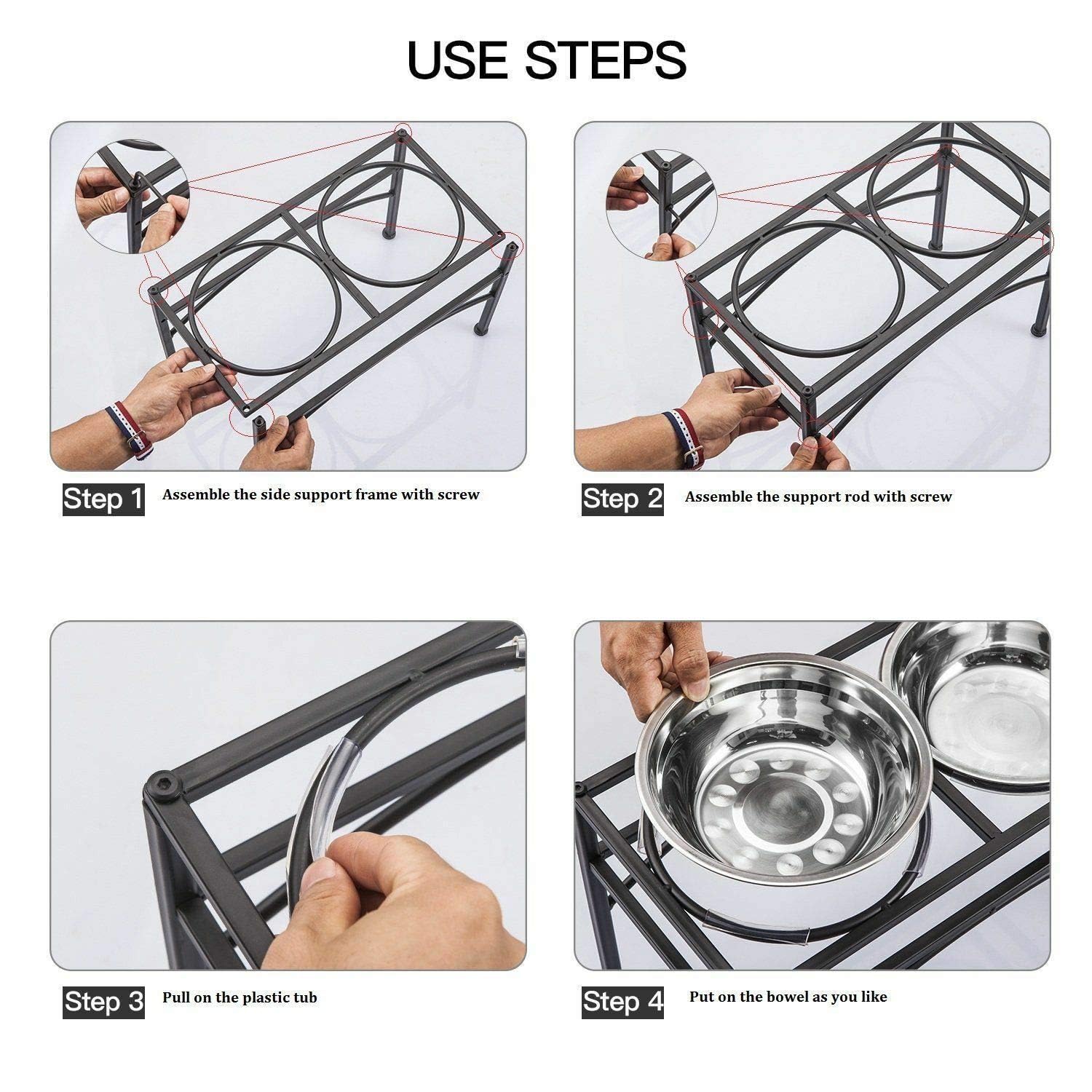Cuenco elevado doble para perros con soporte de acero inoxidable elevado para mascotas, cuencos de alimentación para agua y alimentos antiderrames, para perros grandes (L)