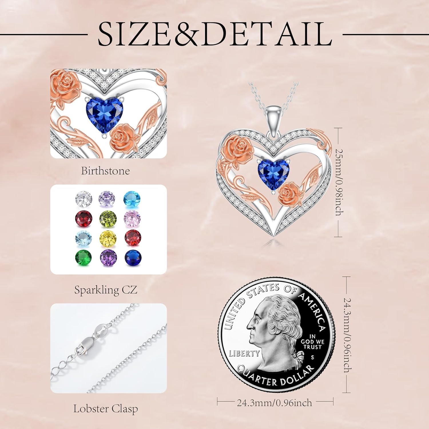 Birthstone Necklace for Women Heart Pendant Birthstone Jewelry Birthday Anniversary Christmas Mother's Day Jewelry Gift for Mom Wife Sister Daughter Girlfriend Her