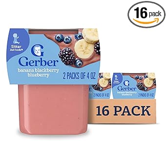 Gerber 2nd Foods Banana Blackberry Blueberry 4 Ounce Tubs, 2 Count (Pack of 8)