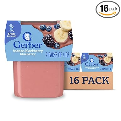 Gerber 2nd Foods Banana Blackberry Blueberry 4 Ounce Tubs, 2 Count (Pack of 8)