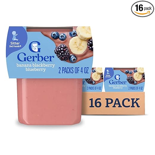 Gerber 2nd Foods Banana Blackberry Blueberry 4 Ounce Tubs, 2 Count (Pack of 8)