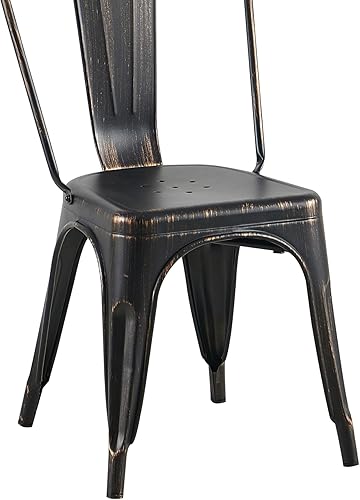 Miniatura 6 de AC Pacific Juego de 2 sillas de comedor apilables de metal para uso en interiores y exteriores, asiento apilable duradero, cocina de granja, bar,