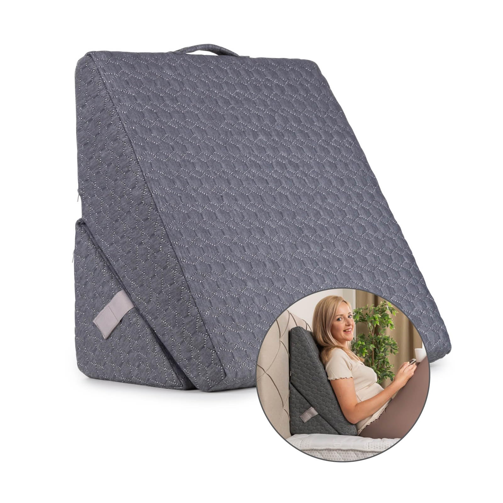 Vitapur Cojín de lectura 3 en 1 - Respaldo ergonómico con brazos ajustables y cojín cervical extraíble - Para cama, sofá y sillón - Funda transpirable - Gris