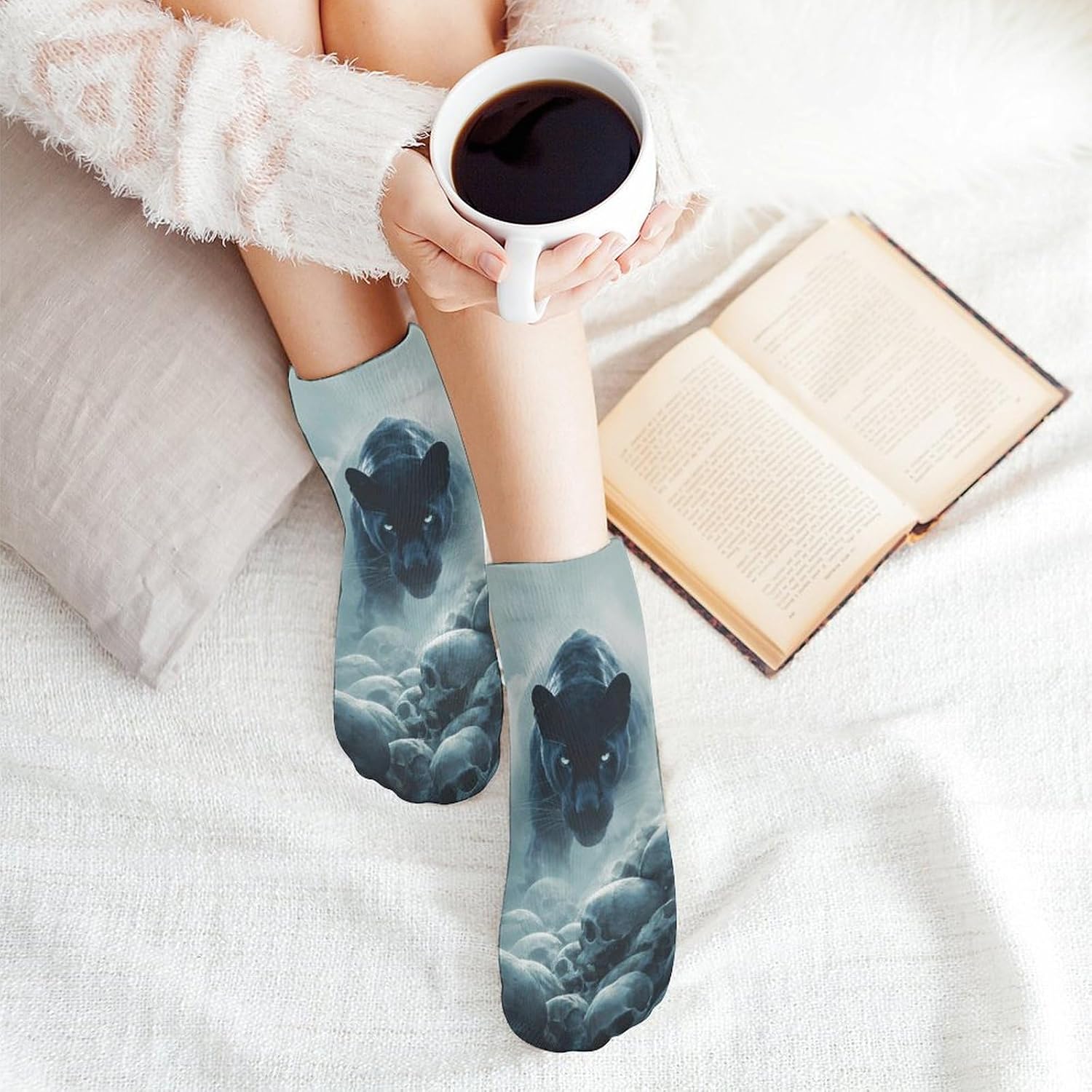 Smoke Skull Pantherprint Socks for Men Women 5 Pairs Ankle Socks