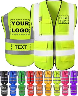 Custom Safty Vest for Men Logo Personalized High Visibility Construction Workwear 5 Pockets Zipper Reflective Strip